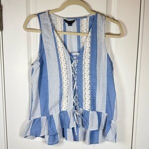 American Eagle Boho Peplum Lace Up Cotton Blouse XS Coastal Casual Summer